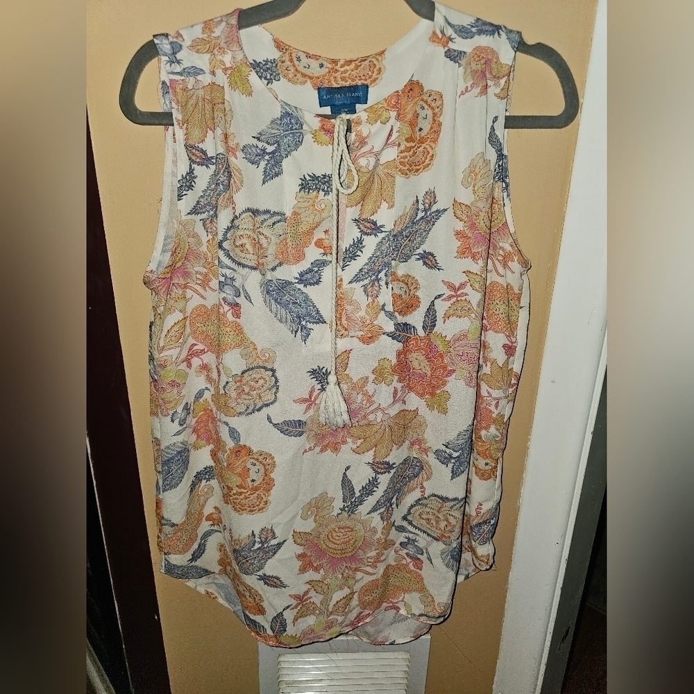 ANTIBES BLANC FLOWER PRINT SLEEVELESS BLOUSE~LIKE NEW SZ M